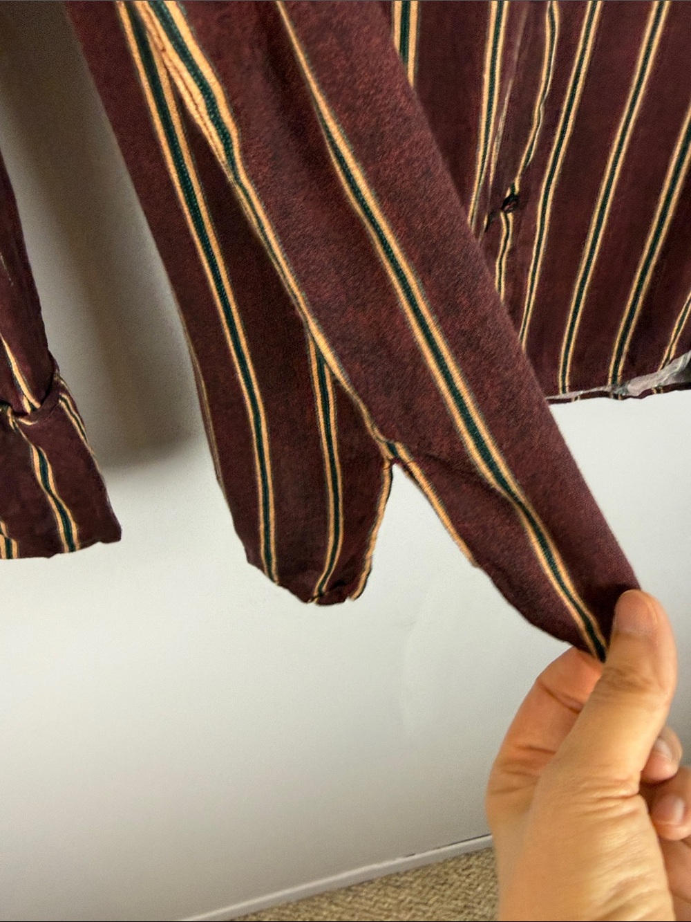 MANGO Suit Striped Button Down Blouse Burgundy Gold Green Size S / 4 - Picture 11 of 13